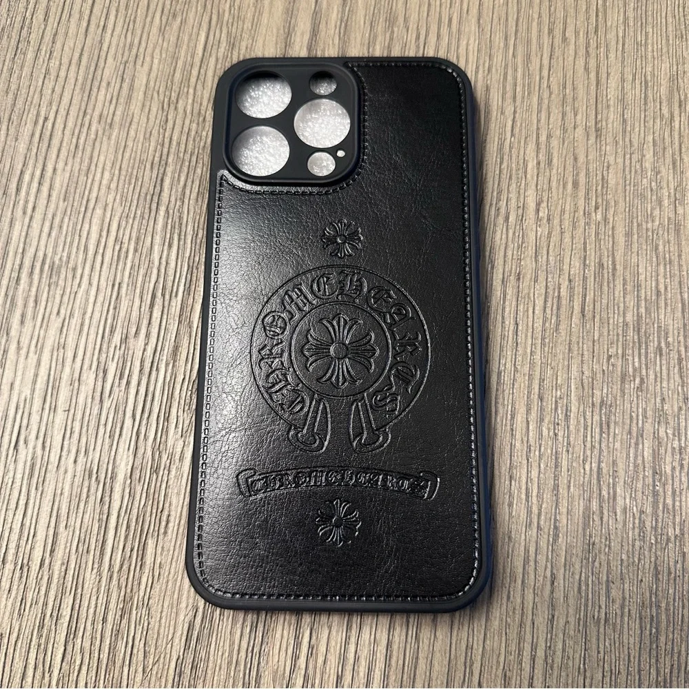 iPhone 15 Pro Max Black Chrome Heart Phone Case
